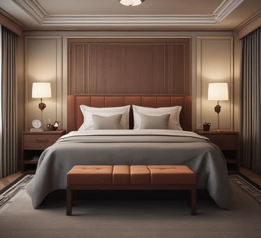 Cozy corner of a standard room showing modern lighting and minimalist design.