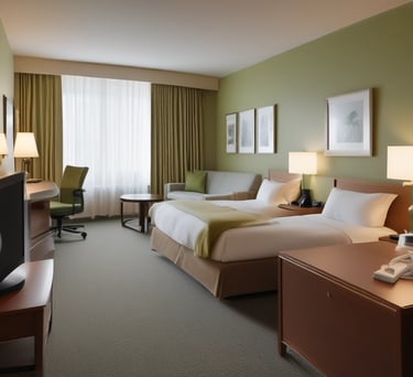 Spacious deluxe suite with elegant decor and spotless surfaces.