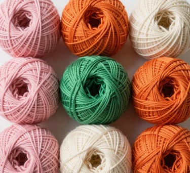 Close-up of soft, colorful hand knitting yarns neatly arranged in skeins.