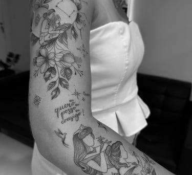 tatuagem princesas da disney delicada fine line fortaleza