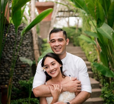 Close portrait of romantic couple surrounded by tropical greenery at Waka Gangga West Bali