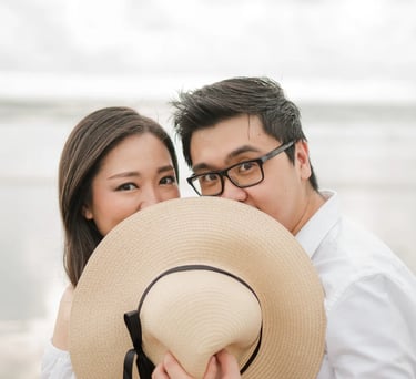 Intimate couple portrait at Seminyak Beach Bali during elegant and natural multigeneration family session.