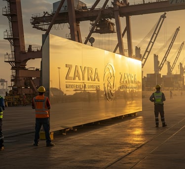 a group of workers standing in front of a container ship