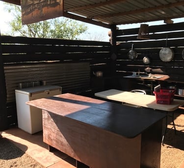 Communal kitchen area for glamping dome tents at Albizia camp in Hluhluwe