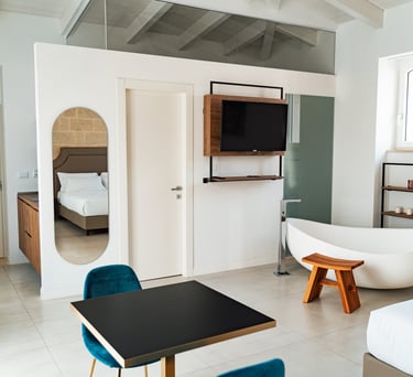 Luxury room bedroom with a bathtub and a television