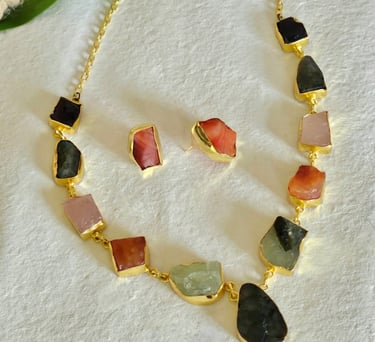 Multi-color gemstone necklace set from Iridezza Fusion Looks Jaipur Edit.