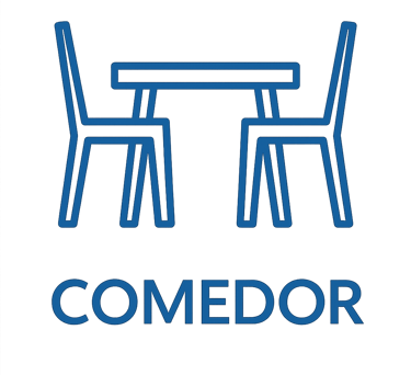 Ícono azul que representa comedor con dos sillas, imagen ilustrativa
