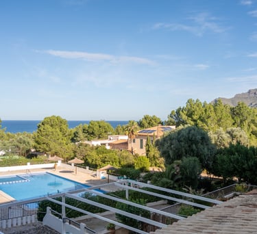 a pool with a view of the ocean