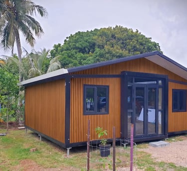 Maison modulaire économique préfabriquée installée en France.