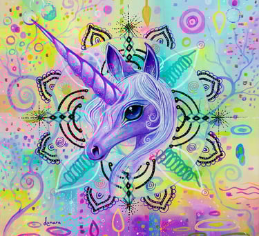 mandalas arte, totems, animales de poder, unicornios, pintura visionaria