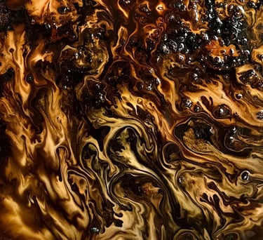 A batik painting about flames of fire by artist Shuen-Li Spirit based in the Netherlands