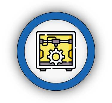 Icon of a 3D printer and a laser cutter for our digital fabrication lab (FabLab) setup.