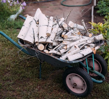 brouette avec des bûches dedans