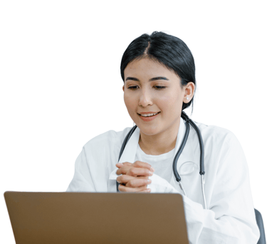 “Online speech therapist guiding stroke patient through exercises”