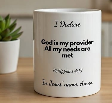 White ceramic mug with 'All My Needs Are Met' declaration, thoughtful everyday gift