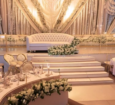 a indoor luxury wedding stage in dubai created by tsameem events