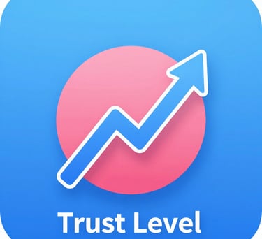 Trust Level icon featuring a rising white arrow over a pink circle and blue background.