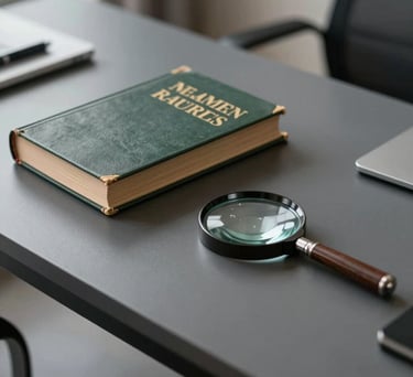 A professional North American / US office setting with a solid charcoal gray desk, featuring a set of vintage reference books on numismatics and a magnifying loupe, natural bright lighting.