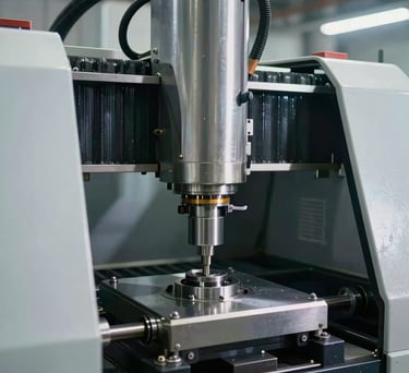 A close-up photograph of a modern CNC machine in a clean, professional Pakistani manufacturing facility. The lighting is bright and industrial, highlighting the steel surfaces and precise movements. The overall mood is one of high-tech innovation and reliability.