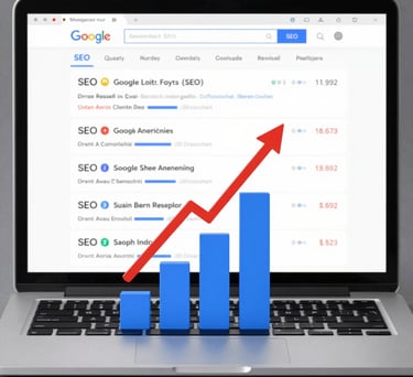alt="page de pc ouvert sur google montre des résultats de SEO"