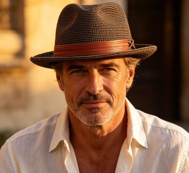 Homme de 50 ans portant le chapeau de paille SIROCCO UPF50+