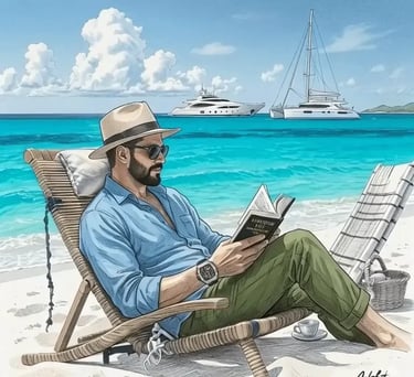 Aditya Jadhav reading book at the private beach of GaanBaru