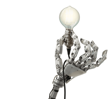 robotic hand holding a light bulb