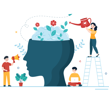 People attending and watering a giant human brain like plant