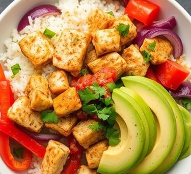 a bowl of food with avocado, avocado, and avoca