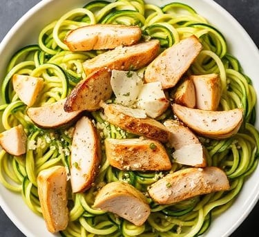 a bowl of spaghetti sauce with chicken and noodles