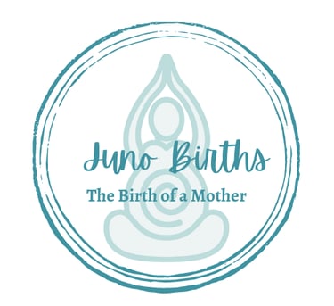 Logo of Juno Births - a woman in a yoga pose with a yoga mat