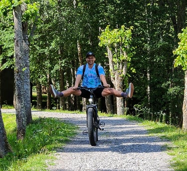 Effortless riding on a gravel paved trail on an electric bike in Ligatne
