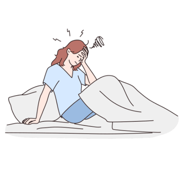 A woman waking up with a headache