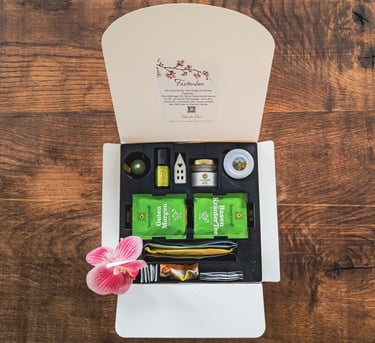 a box with a flower and a flower in it