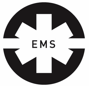 Black and white EMS logo featuring a Star of Life medical symbol inside a circular border.