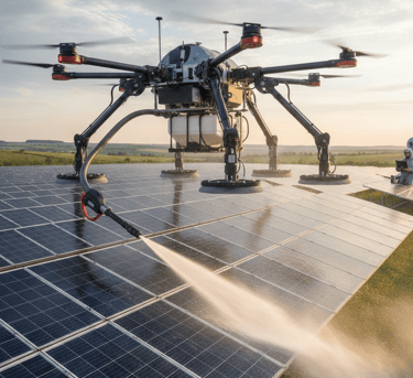 Dron myjący panel fotowoltaiki