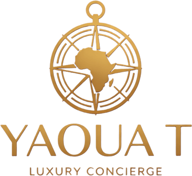 a gold and black logo with a compass on it