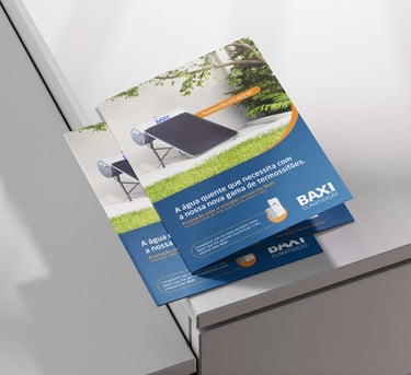 BAXI solar thermal system brochure showcasing a roof-mounted thermosiphon unit for domestic hot water.