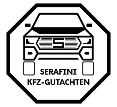 Serafini Kfz-Gutachten logo featuring a black and white car icon inside an octagonal border.
