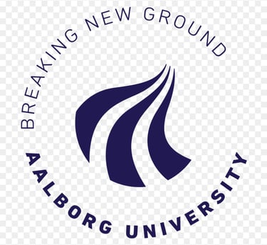 Aalborg university logo. Three roads converging and underneath it the words Aalborg University.