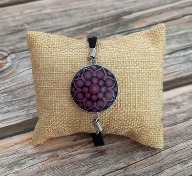 purple cabochon bracelet painted with dot mandala