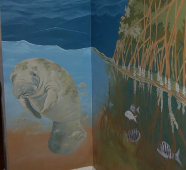 Underwater wall mural of mangroves, fish, and manatee found at Wheedon Island, Pinellas County, FL