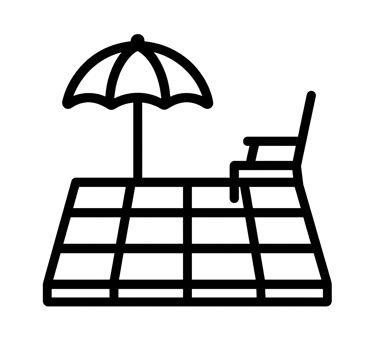 Icon einer Terrasse mit Sonnenschirm als Symbol für individuelle Terrassengestaltung.
