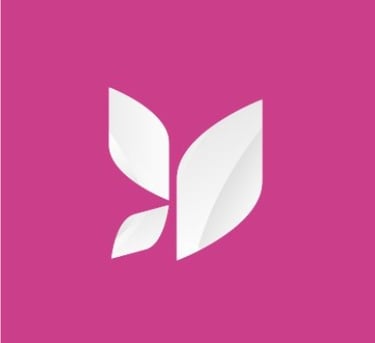 a white and pink logo with a butterfly