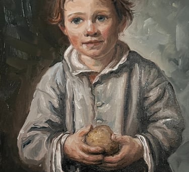 Young poor boy with potato oil on canvas