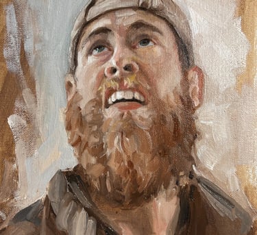 NFS Original oil painting of man looking up toward the sky. loose brushwork. 