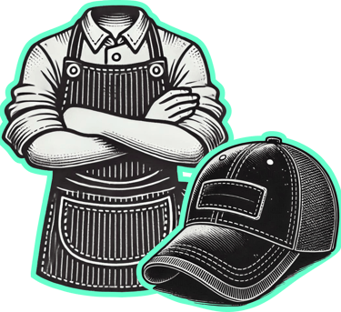 a man in a hat and apron with a hat on accessoire