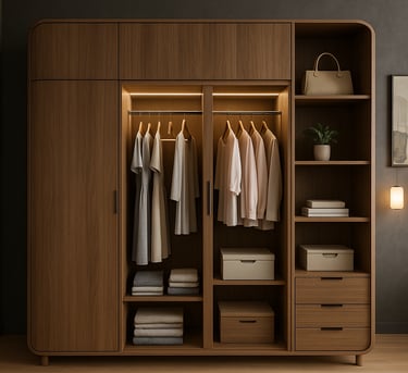 Armoire Modulaire Moderne en Bois avec Éclairage LED Intégré