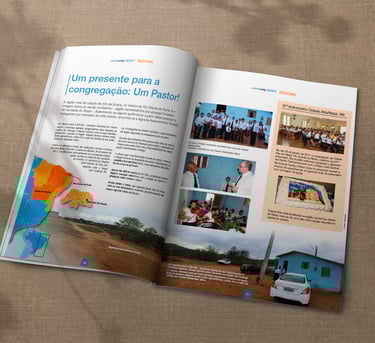 Layout revista, paginação e diagramação de artigos. mapa do brasil, região nordeste destacada