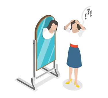 A person learning about themself from a mirror self